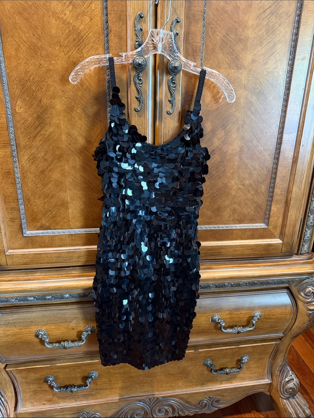 Black Sequin Spaghetti-Strap Party Dress